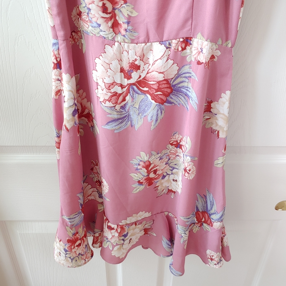 Paper Crane Floral Print Sleeveless A-Line Ruffle Mini Dress Pink Small - Picture 5 of 8